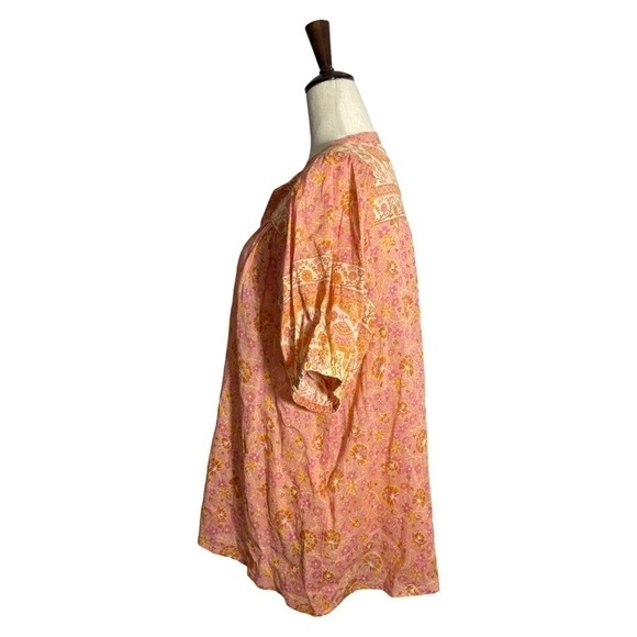 Spell • Sundown Camel Floral Print Short Sleeve Button Down Blouse Top Apricot S - Picture 3 of 10